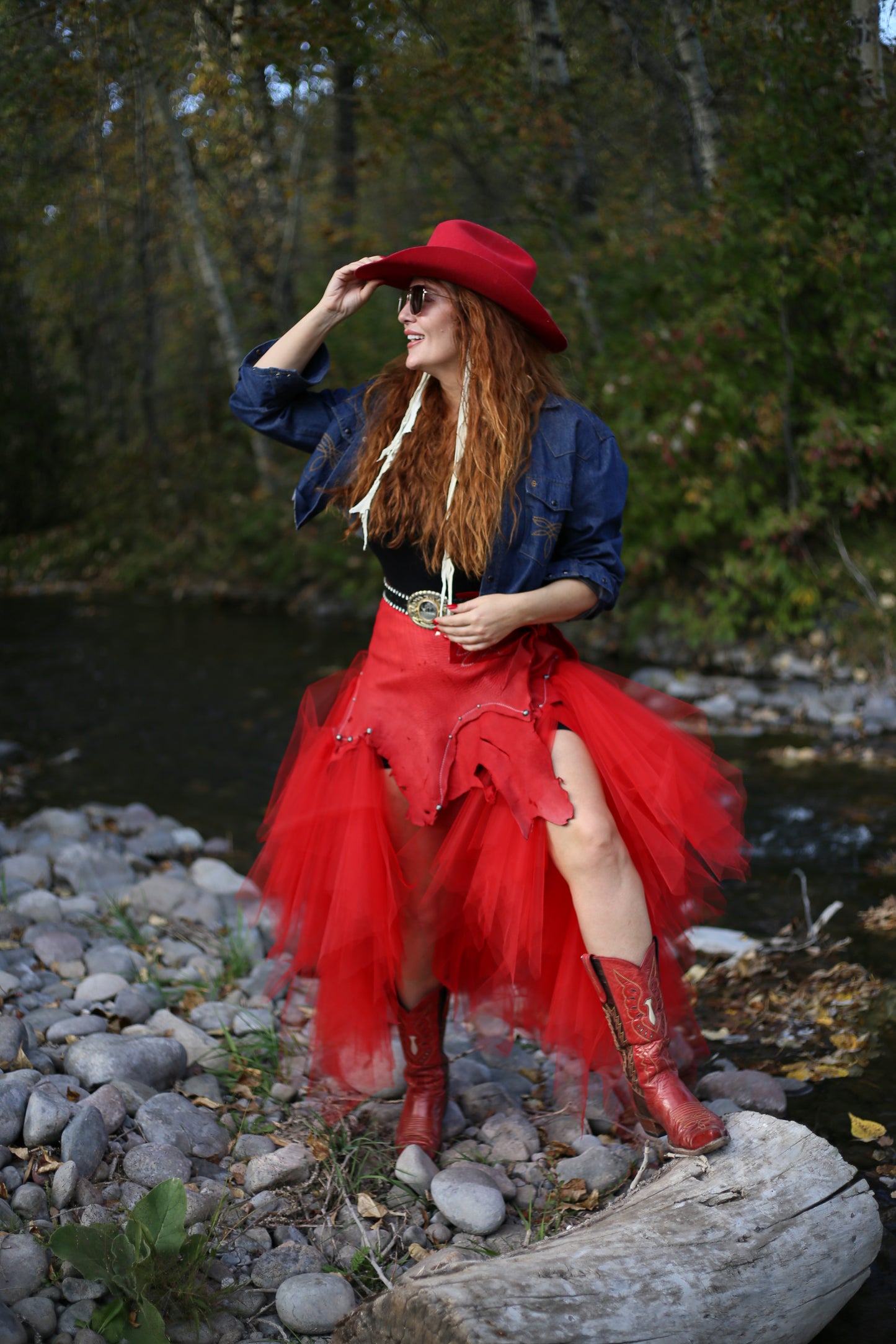 Red leather and Tulle Skirt