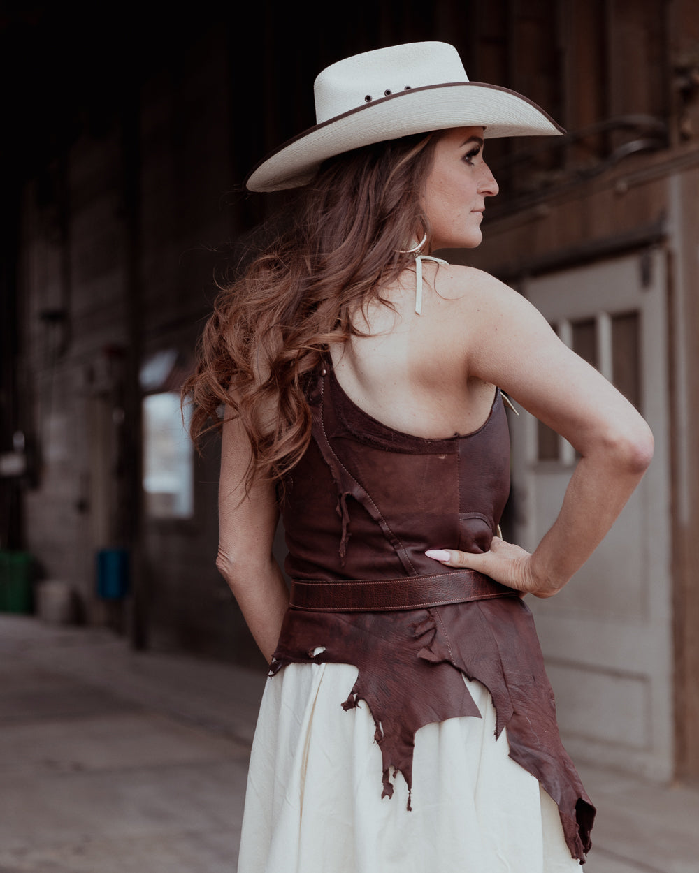 Brown Leather Asymmetrical Top