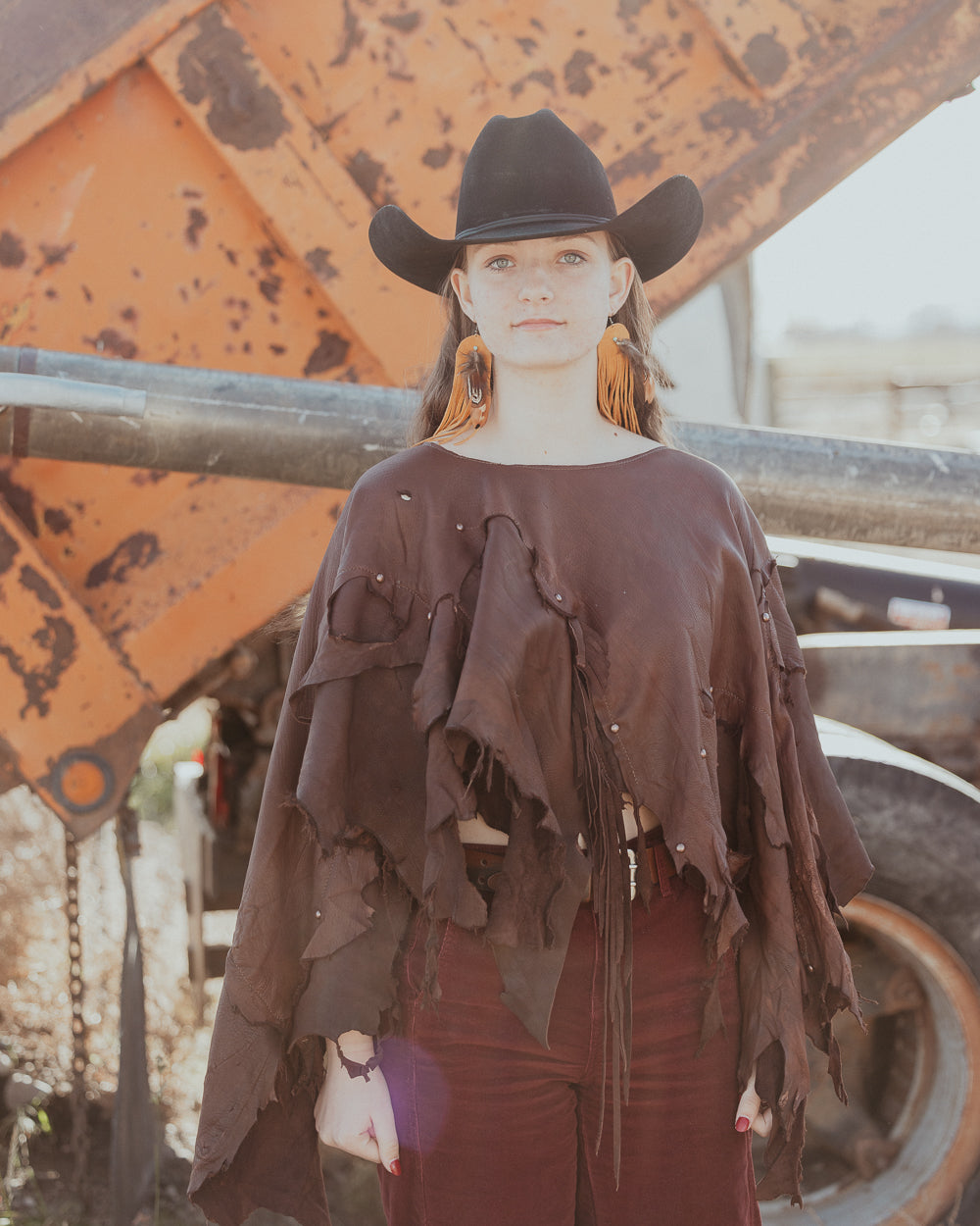Brown Leather Poncho Top