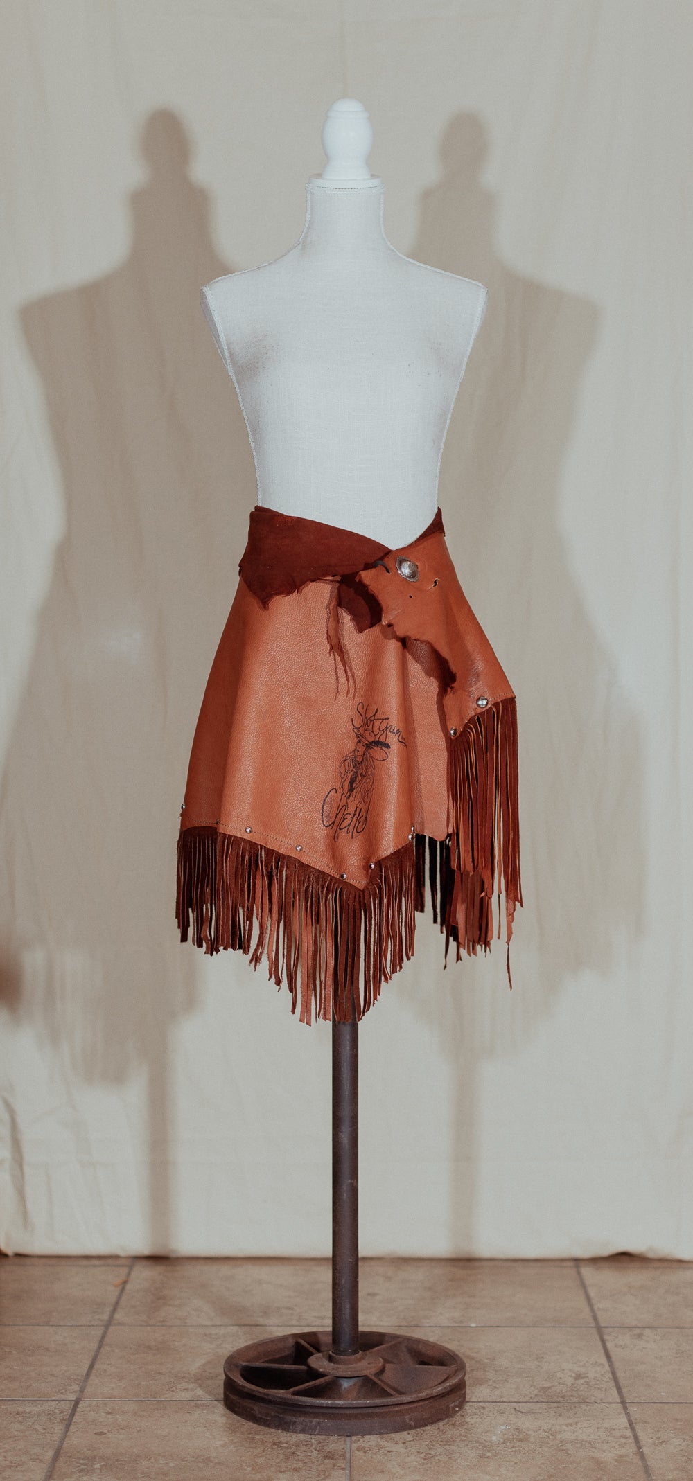 ShotGun Chelle Logo Brown Leather Wrap Skirt