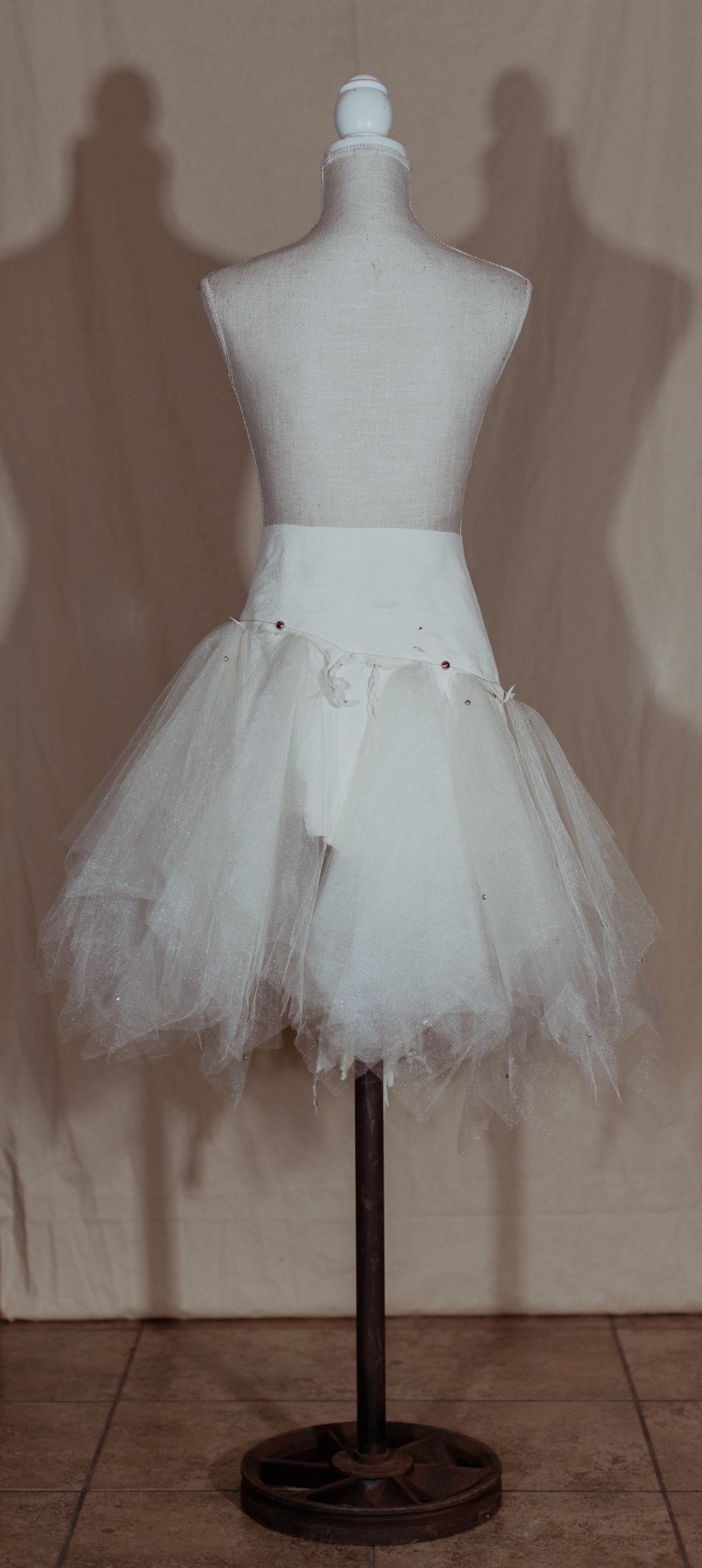 White Tulle and Leather Fringe Wrap Skirt