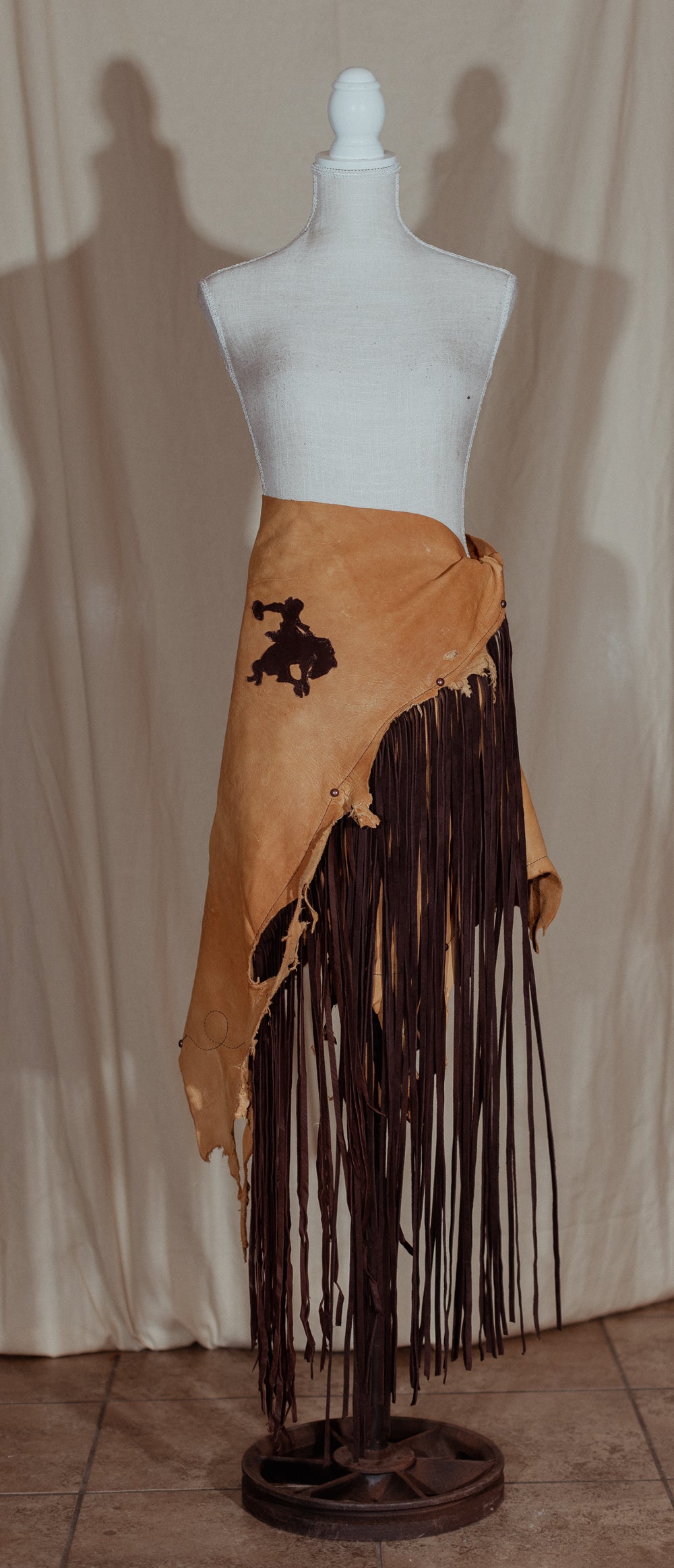 Bronc Rider Yellow and Brown Leather Fringe Wrap Skirt