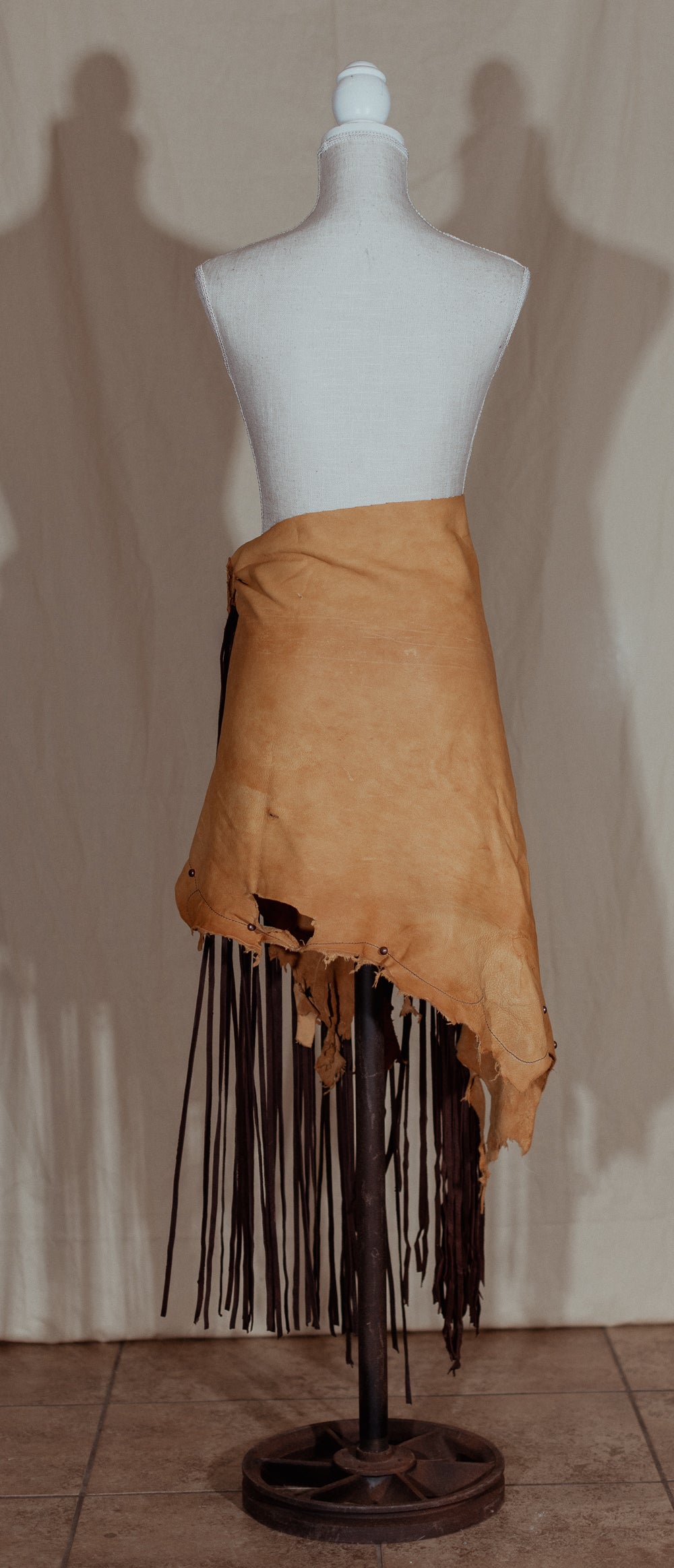Bronc Rider Yellow and Brown Leather Fringe Wrap Skirt