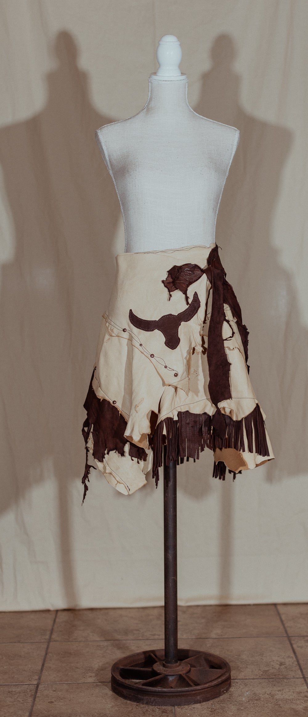 Long Horn Leather Fringe Wrap Skirt