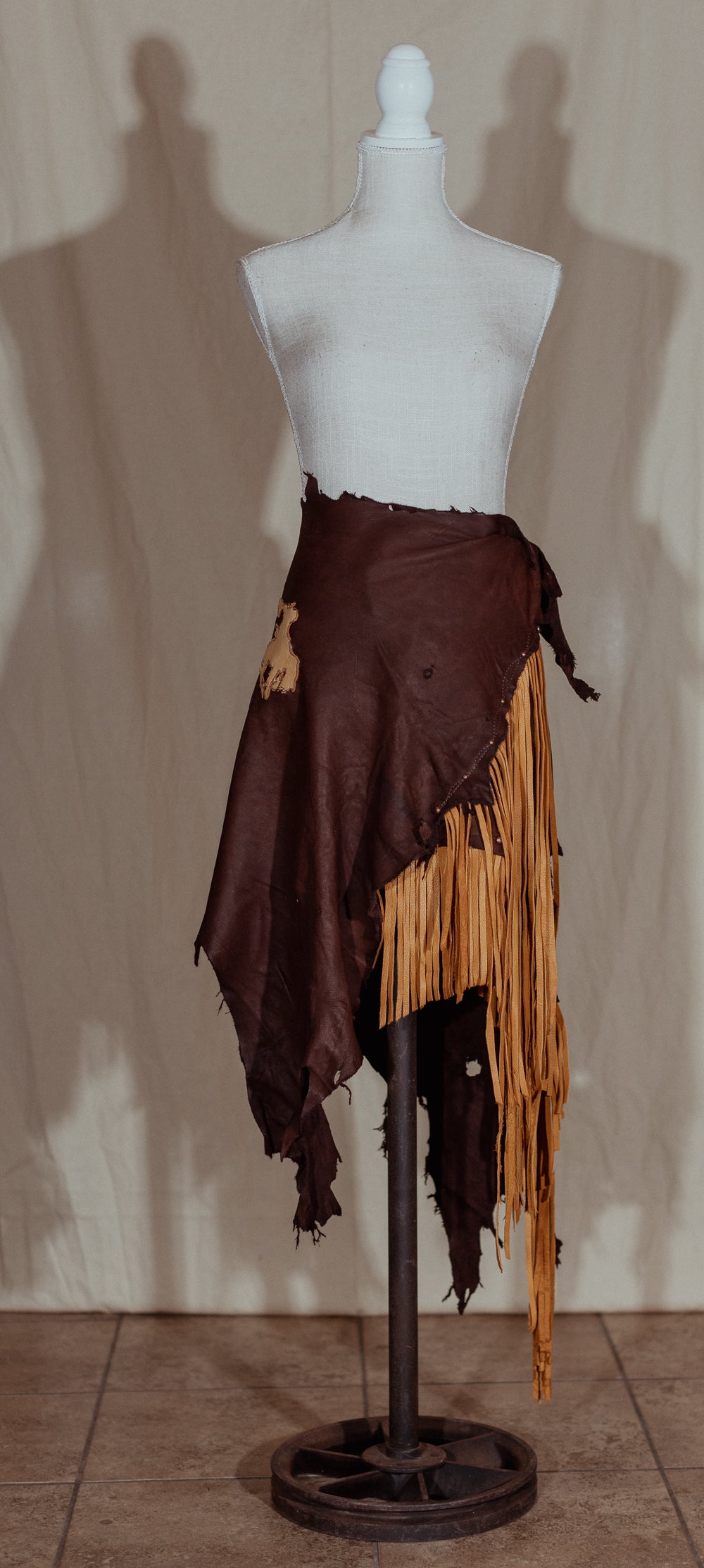 Bronc Rider Brown and Yellow Leather Fringe Skirt.