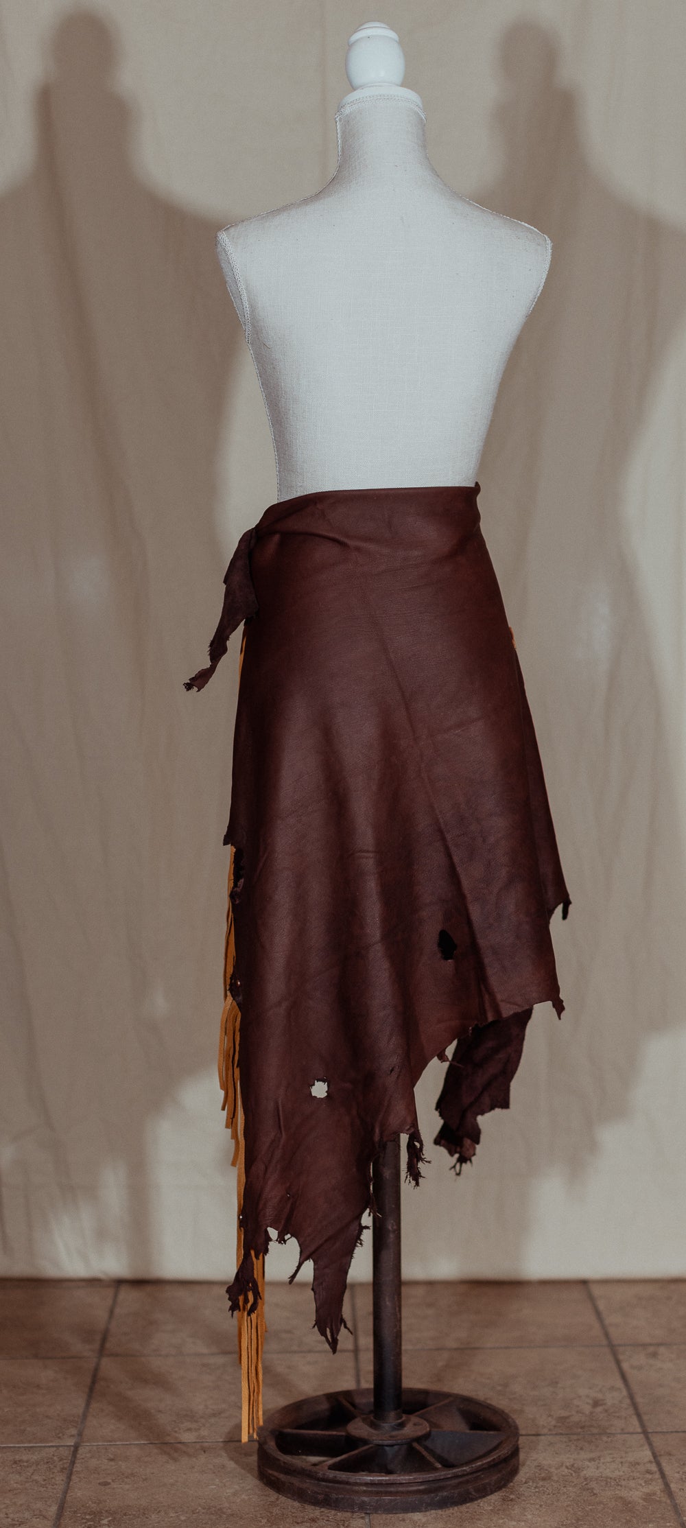 Bronc Rider Brown and Yellow Leather Fringe Skirt.