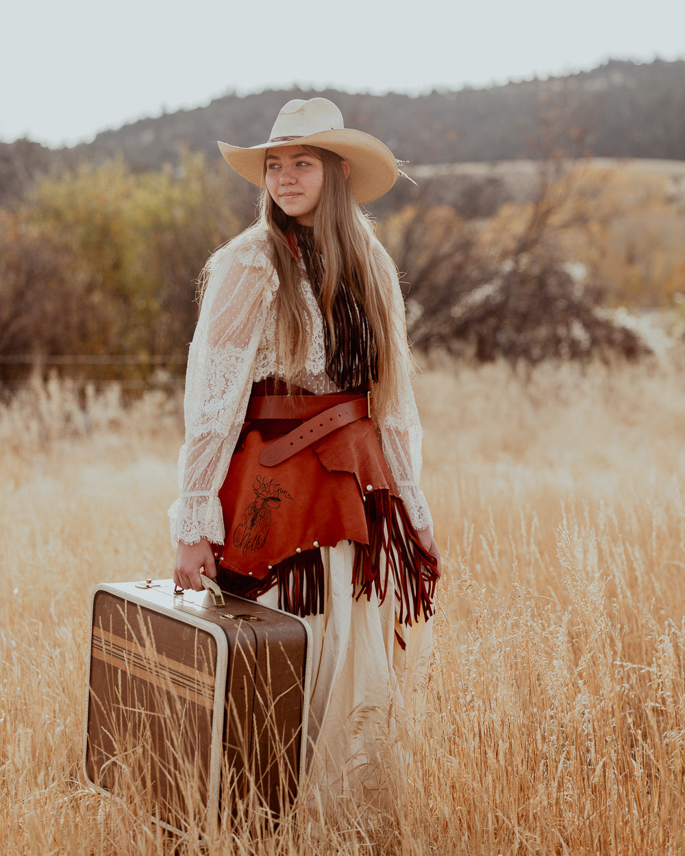 ShotGun Chelle Logo Brown Leather Wrap Skirt