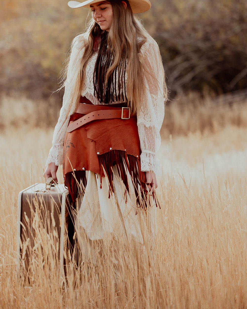 ShotGun Chelle Logo Brown Leather Wrap Skirt