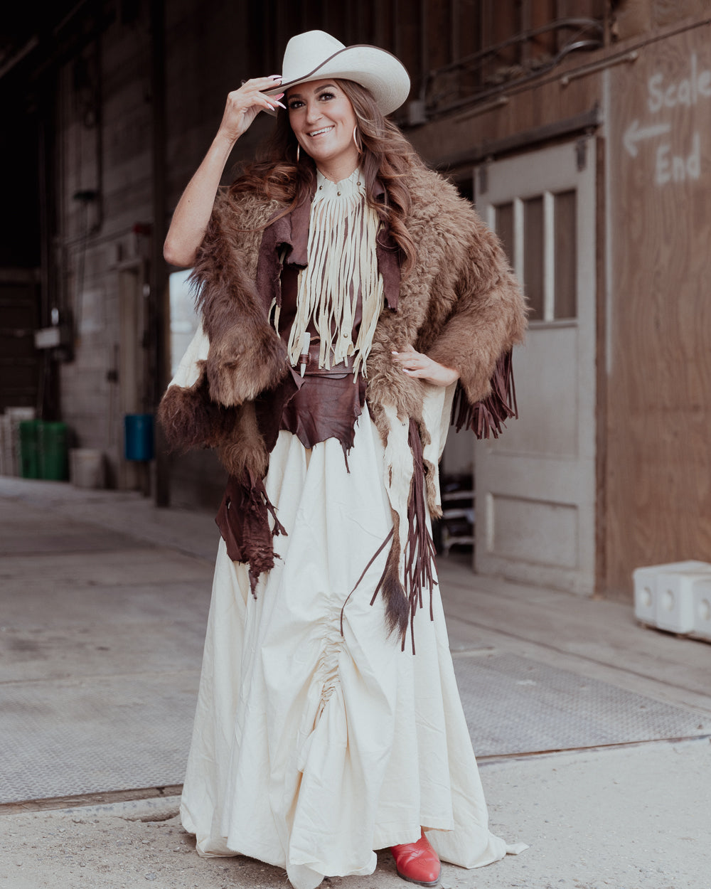 Bison and Brown Leather Fringe Cape