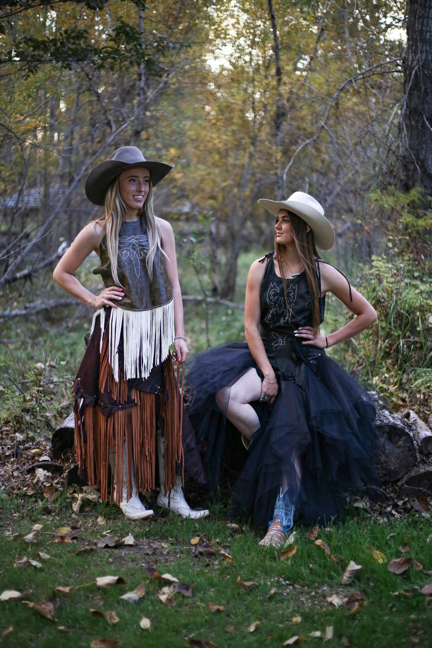 Black Deer Leather and Tulle Skirt