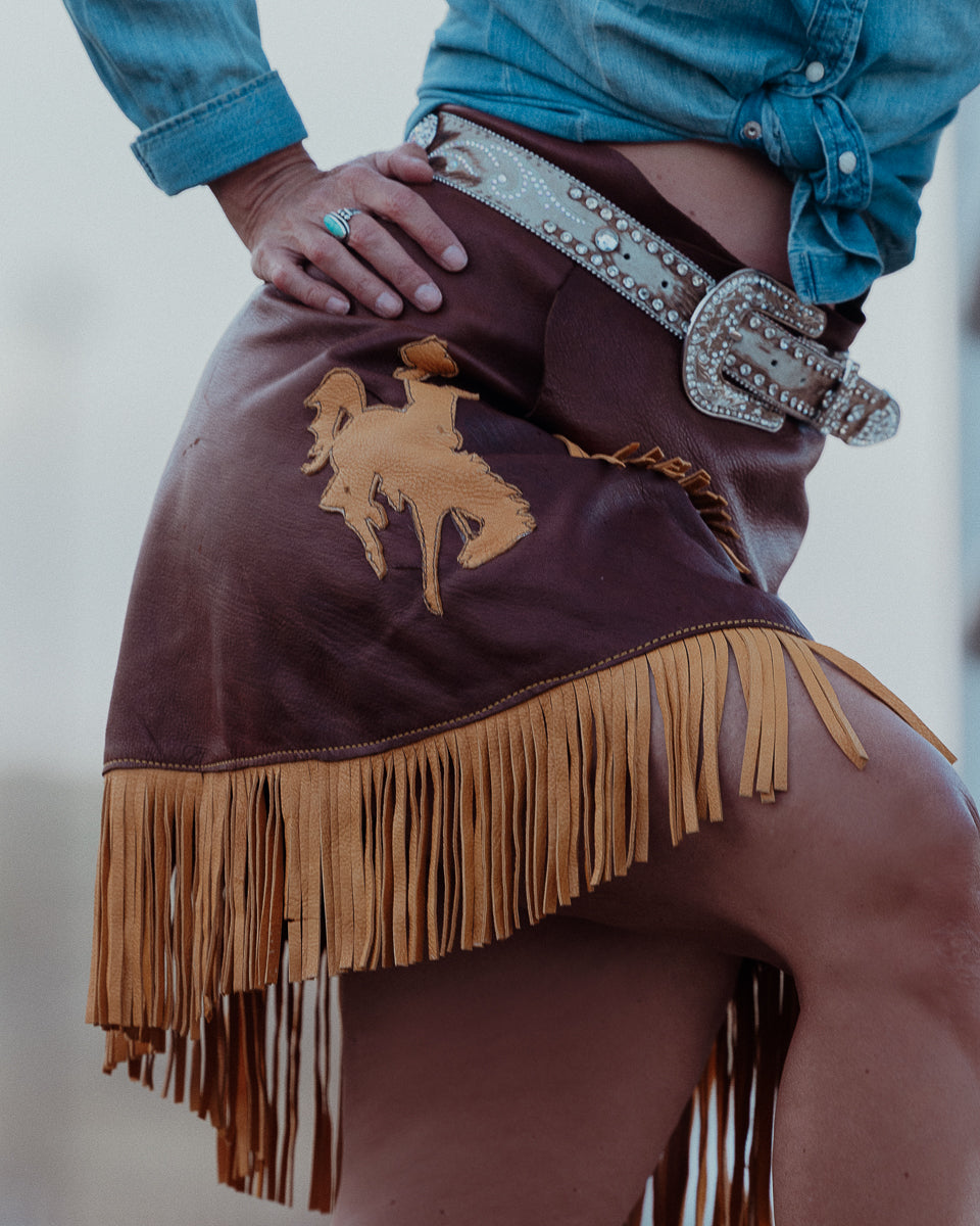 Bronc Rider Brown and Yellow Fringe Wrap Skirt