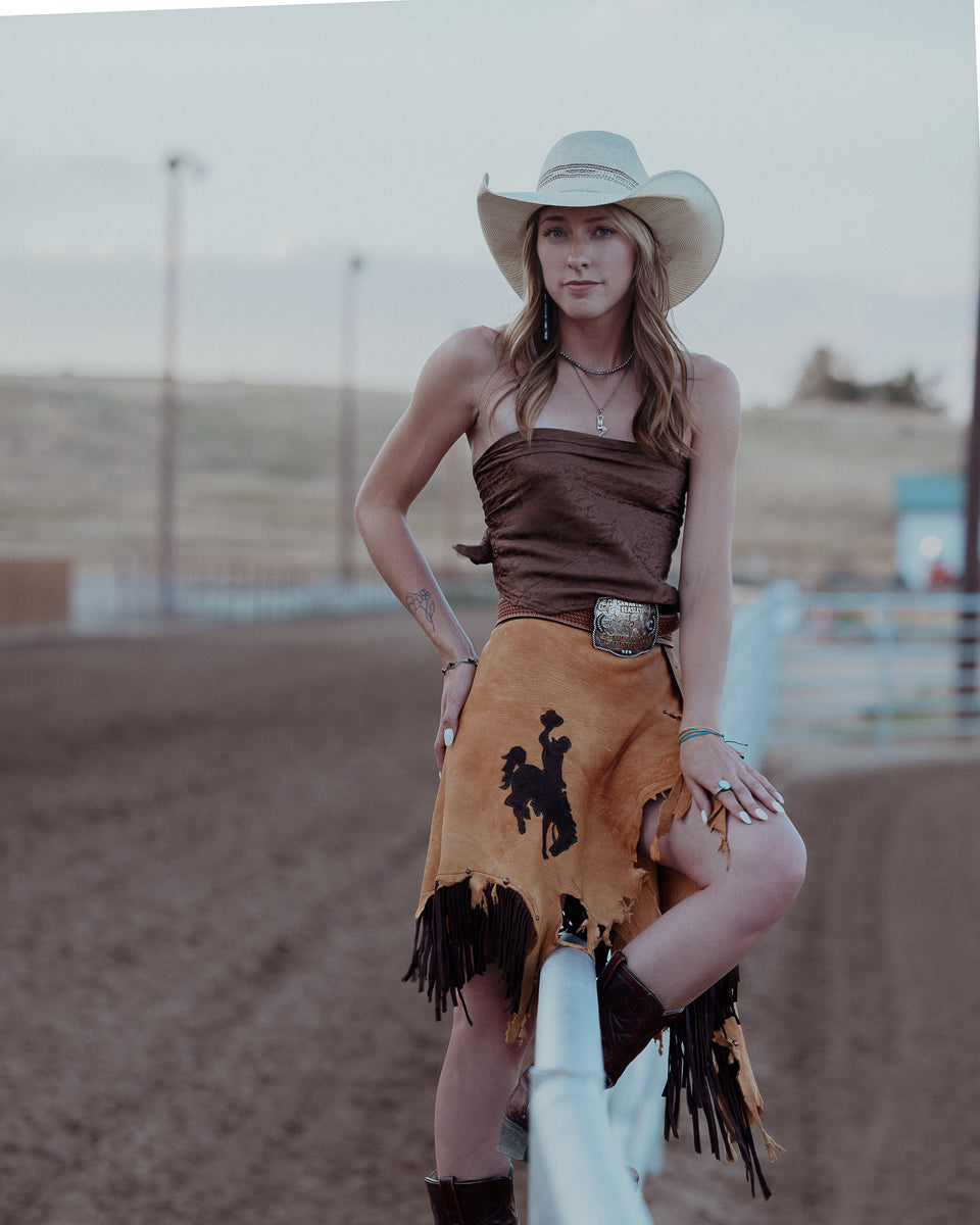 Bronc Rider Yellow and Brown Fringe Wrap Skirt