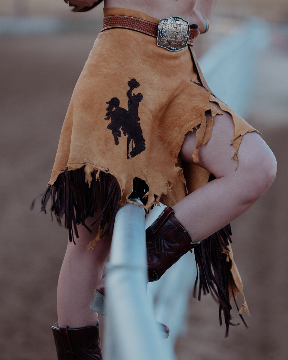 Bronc Rider Yellow and Brown Fringe Wrap Skirt