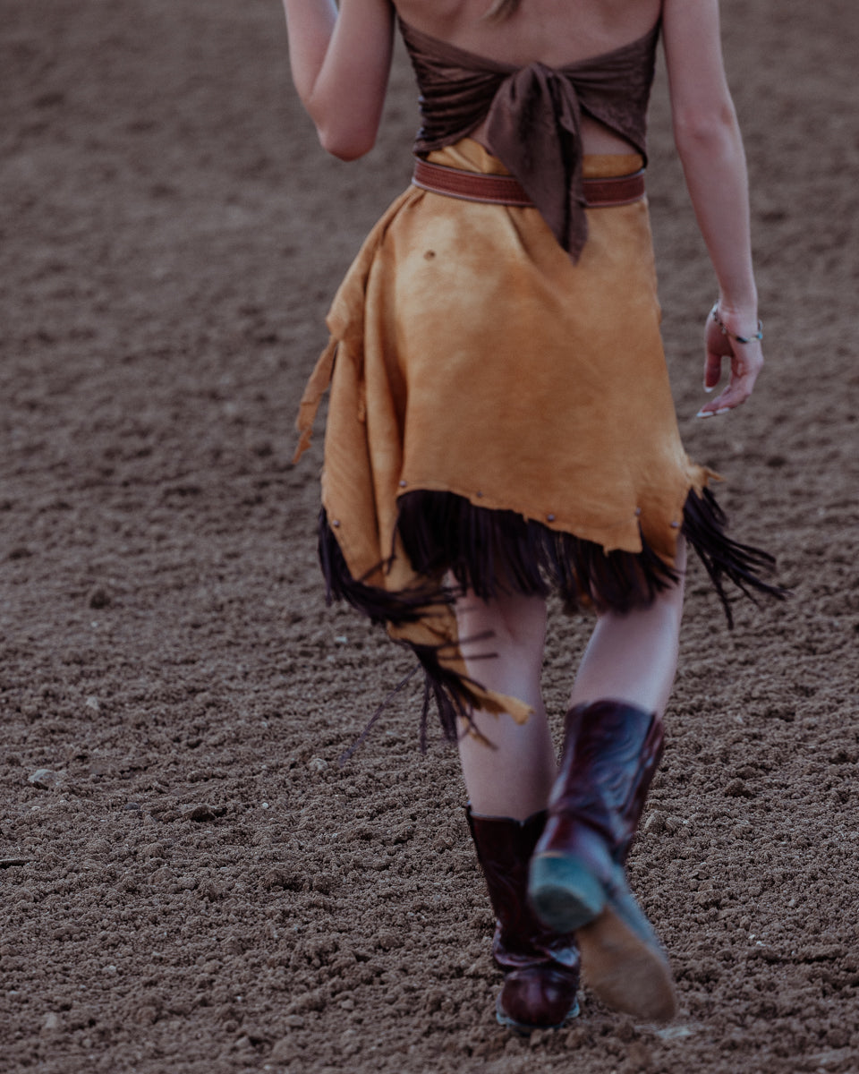 Bronc Rider Yellow and Brown Fringe Wrap Skirt