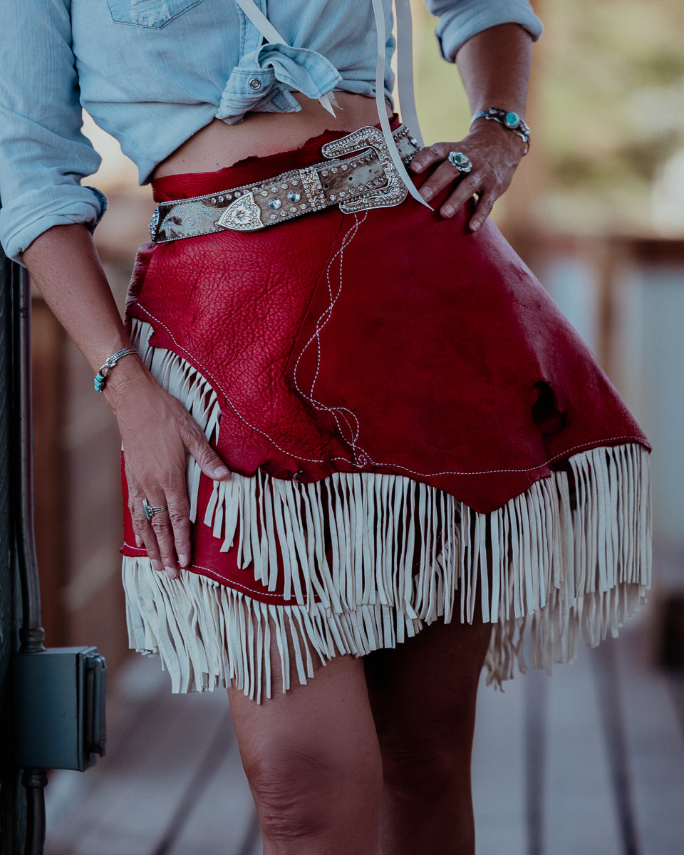 Red & White Fringe Skirt