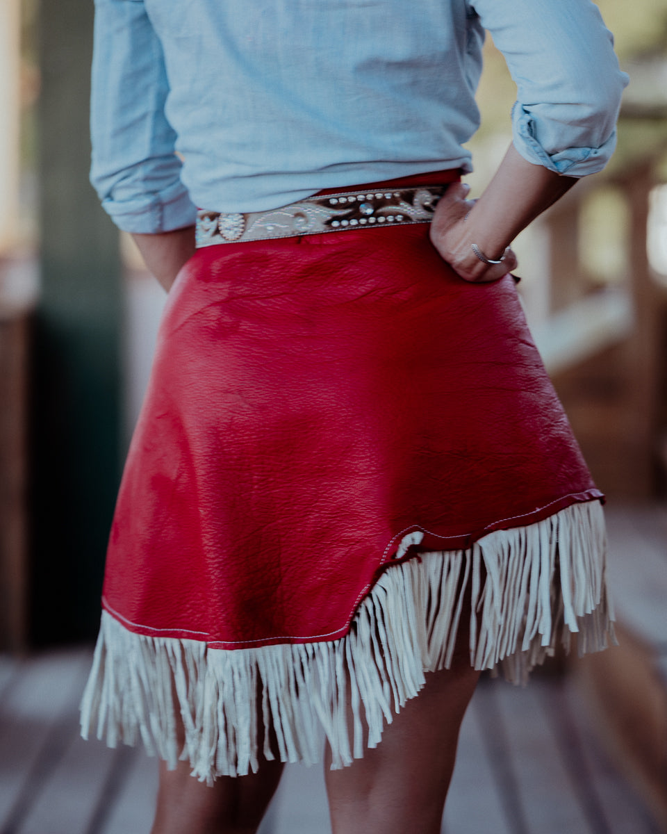 Red & White Fringe Skirt