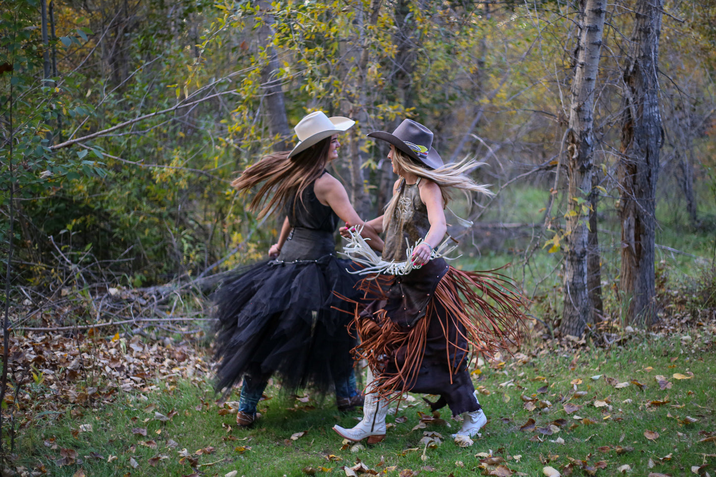 Black Deer Leather and Tulle Skirt