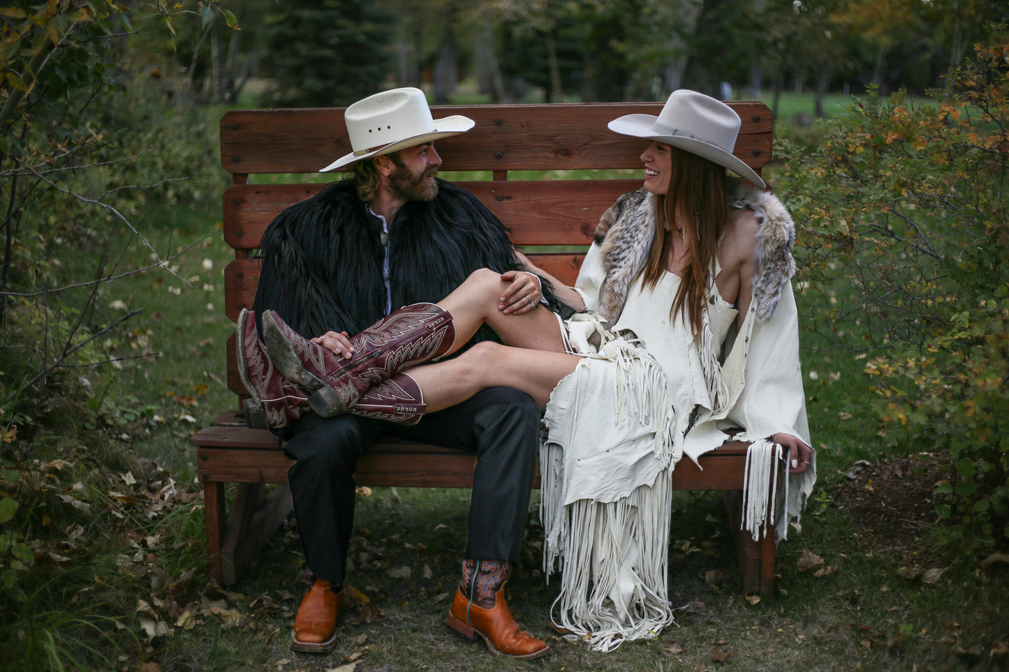 White Deer Leather and Bobcat Shawl
