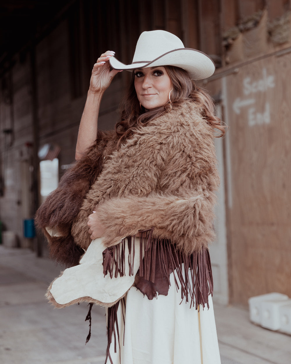 Bison and Brown Leather Fringe Cape
