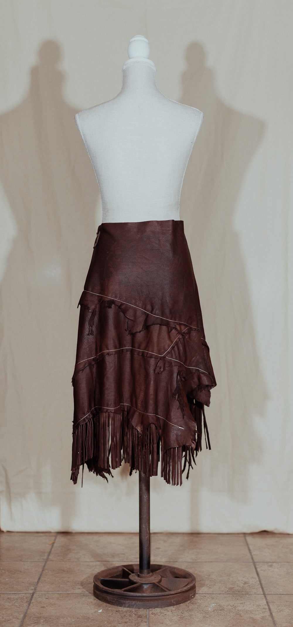 Brown Leather Fringe Wrap Skirt