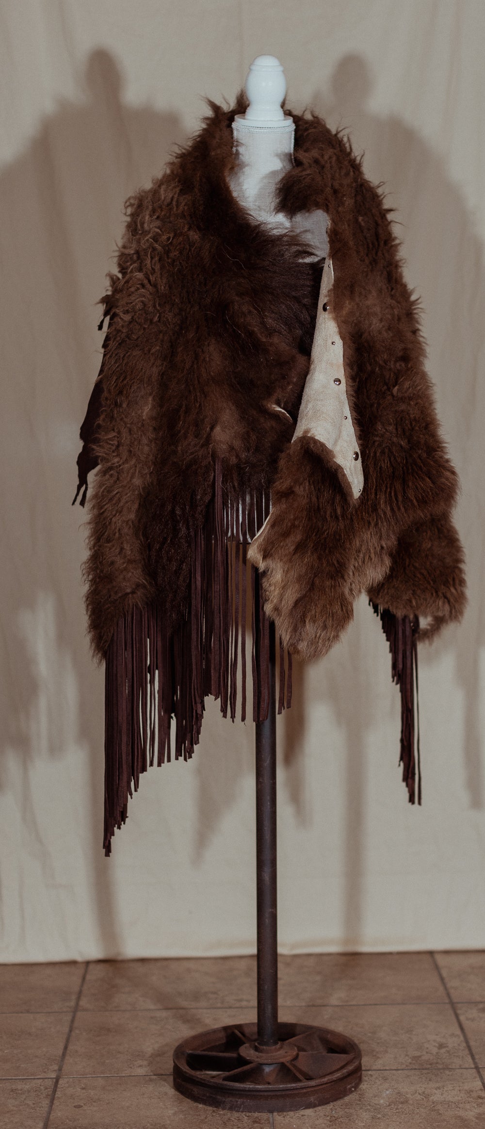 Buffalo and Brown Leather Fringe Cape