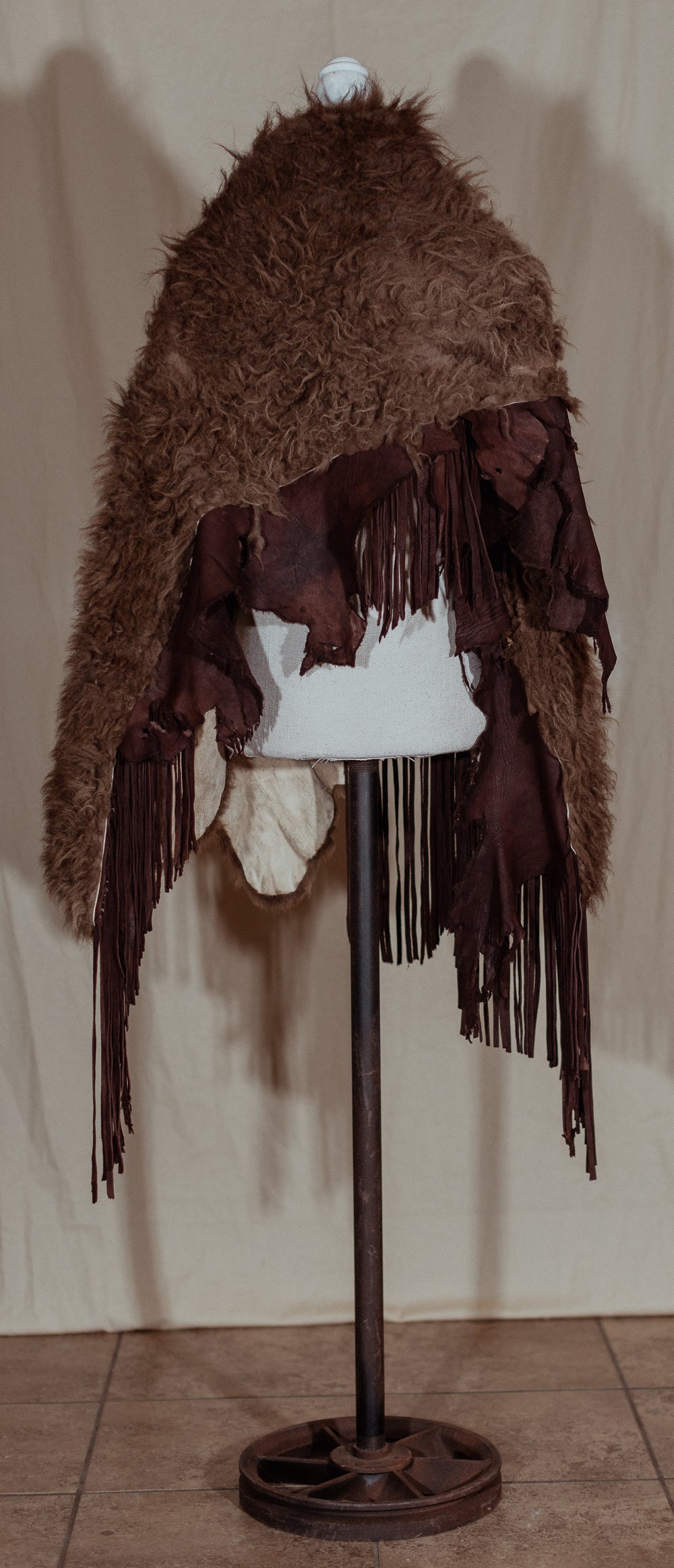 Buffalo and Brown Leather Fringe Cape