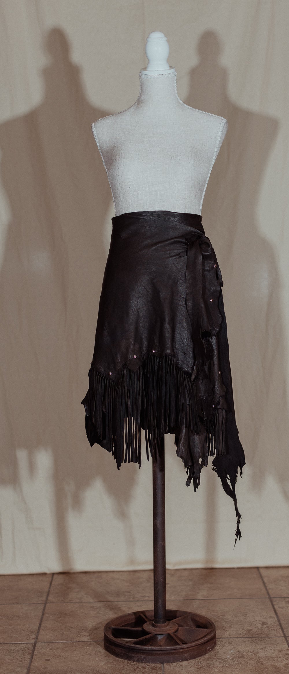 Black Leather Fringe Wrap Skirt