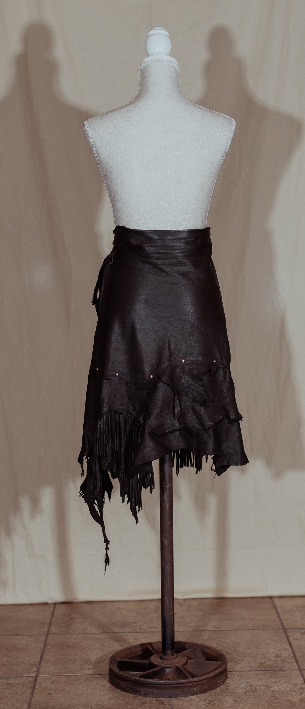 Black Leather Fringe Wrap Skirt