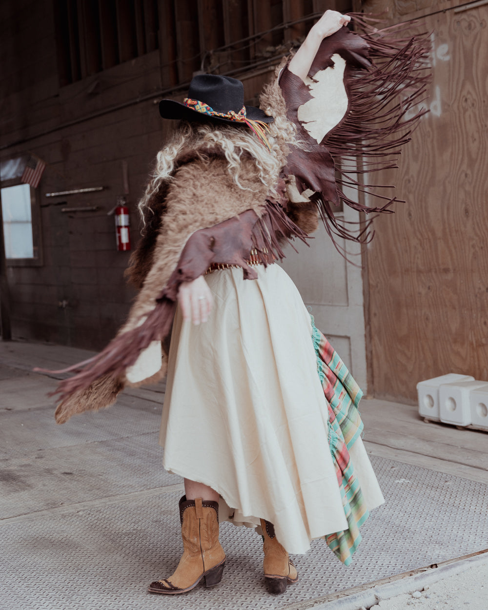 Buffalo and Brown Leather Fringe Cape