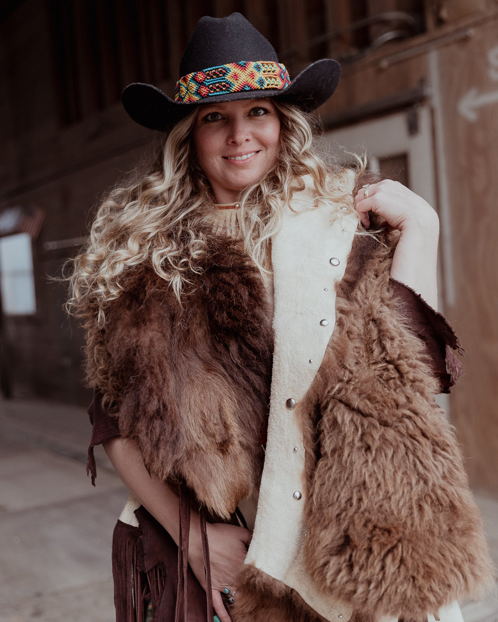 Buffalo and Brown Leather Fringe Cape