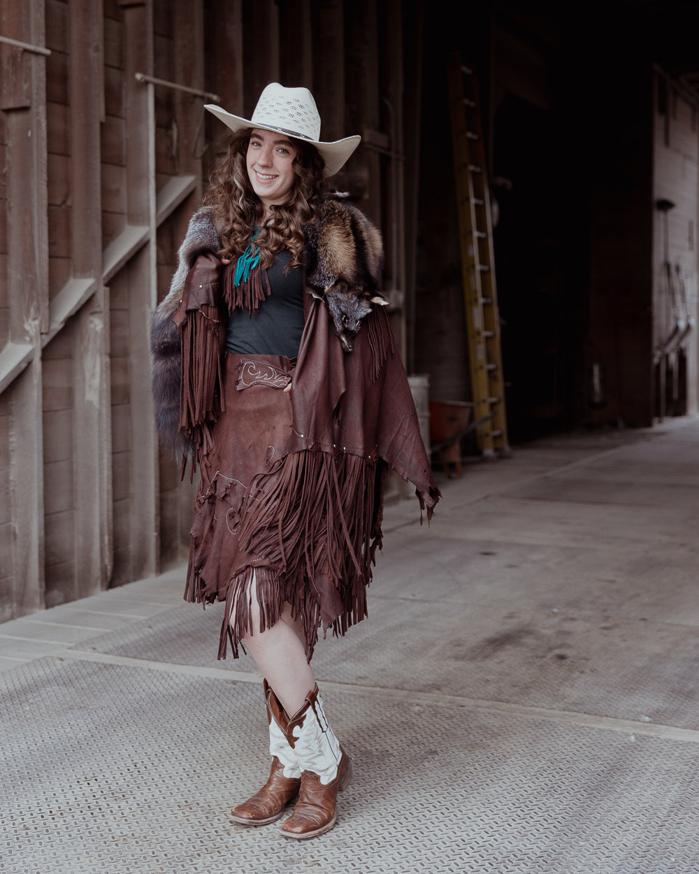 Brown Leather Fringe Wrap Skirt