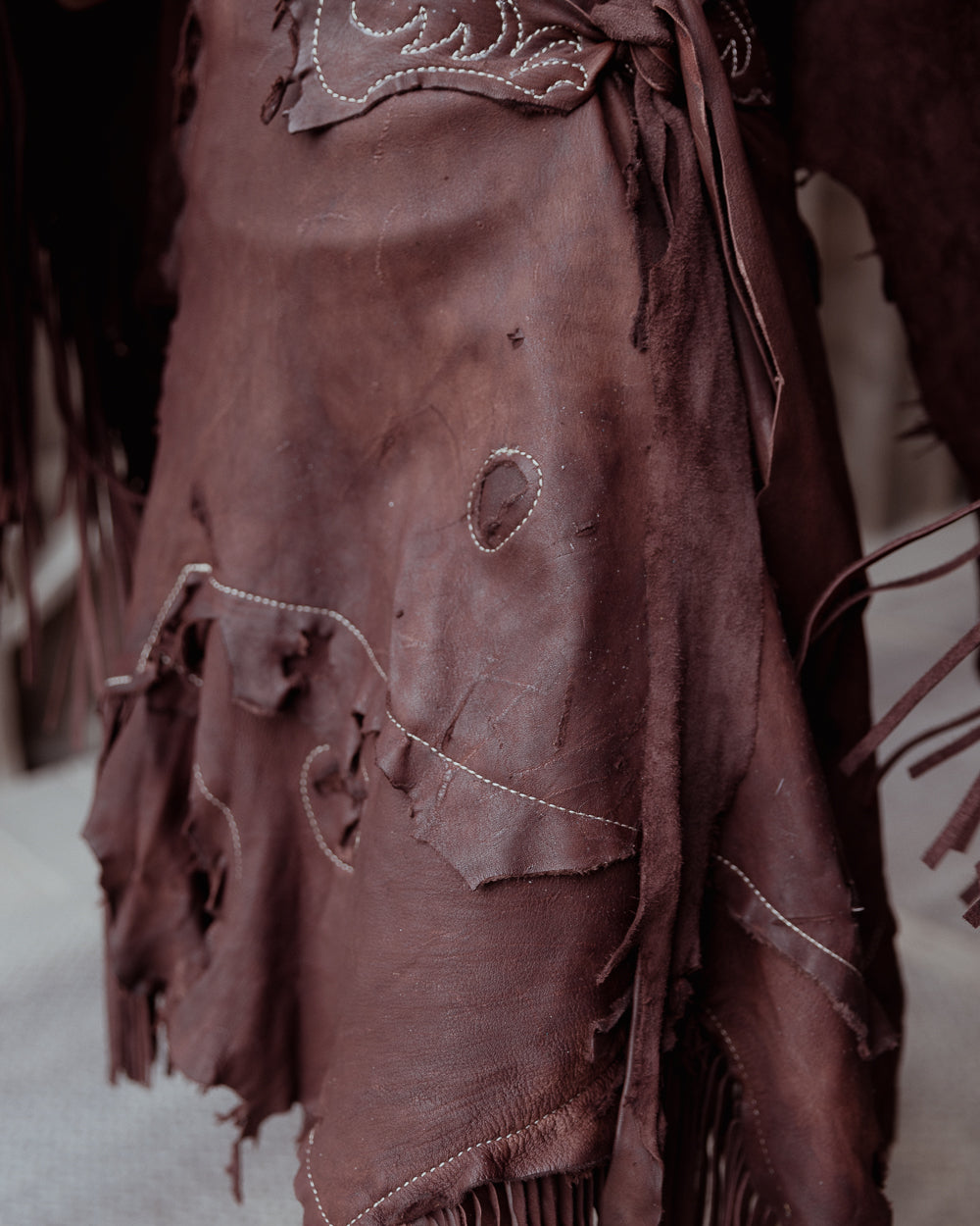 Brown Leather Fringe Wrap Skirt