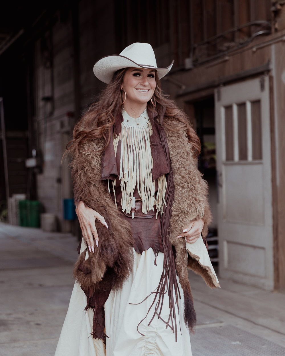 Bison and Brown Leather Fringe Cape