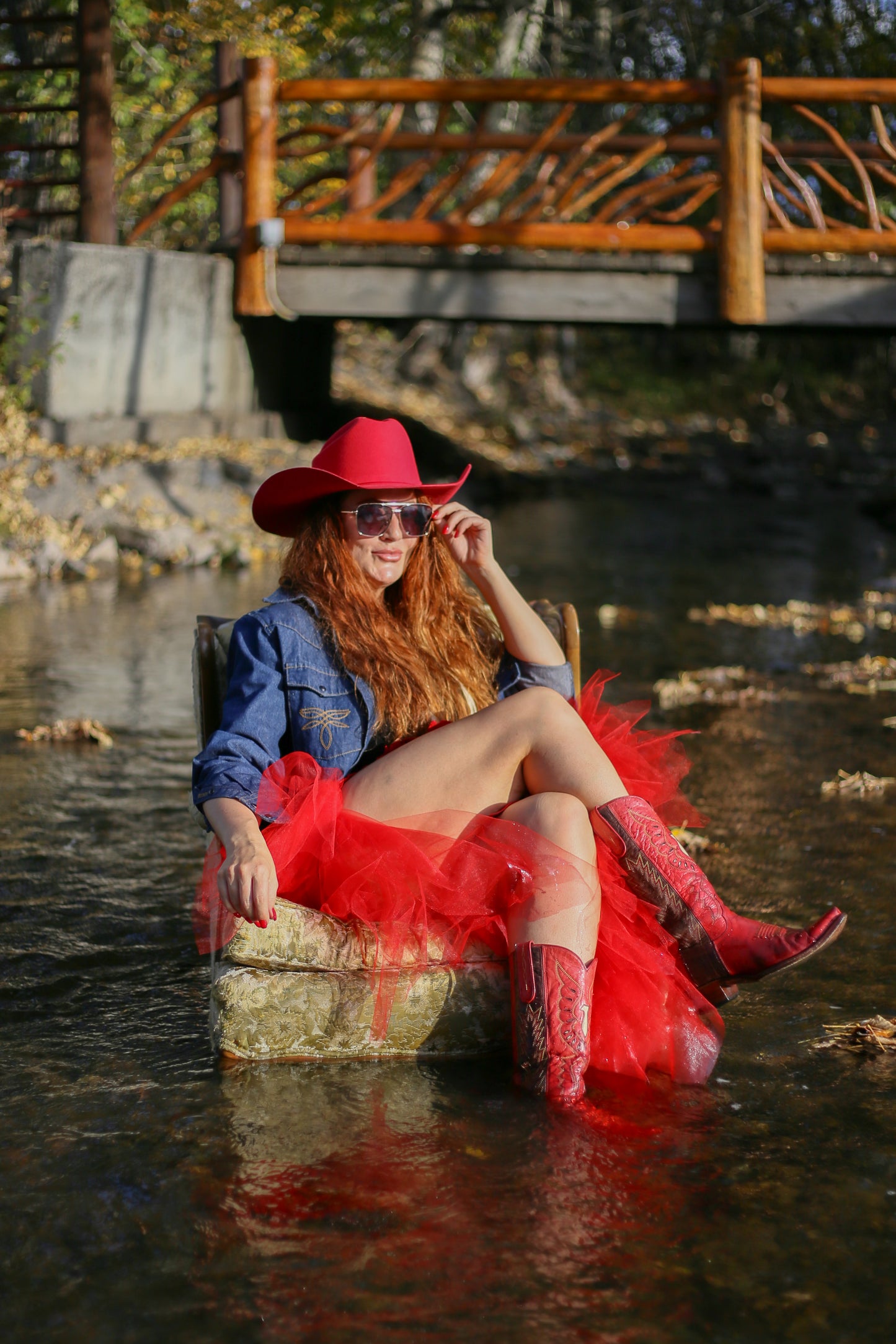Red leather and Tulle Skirt
