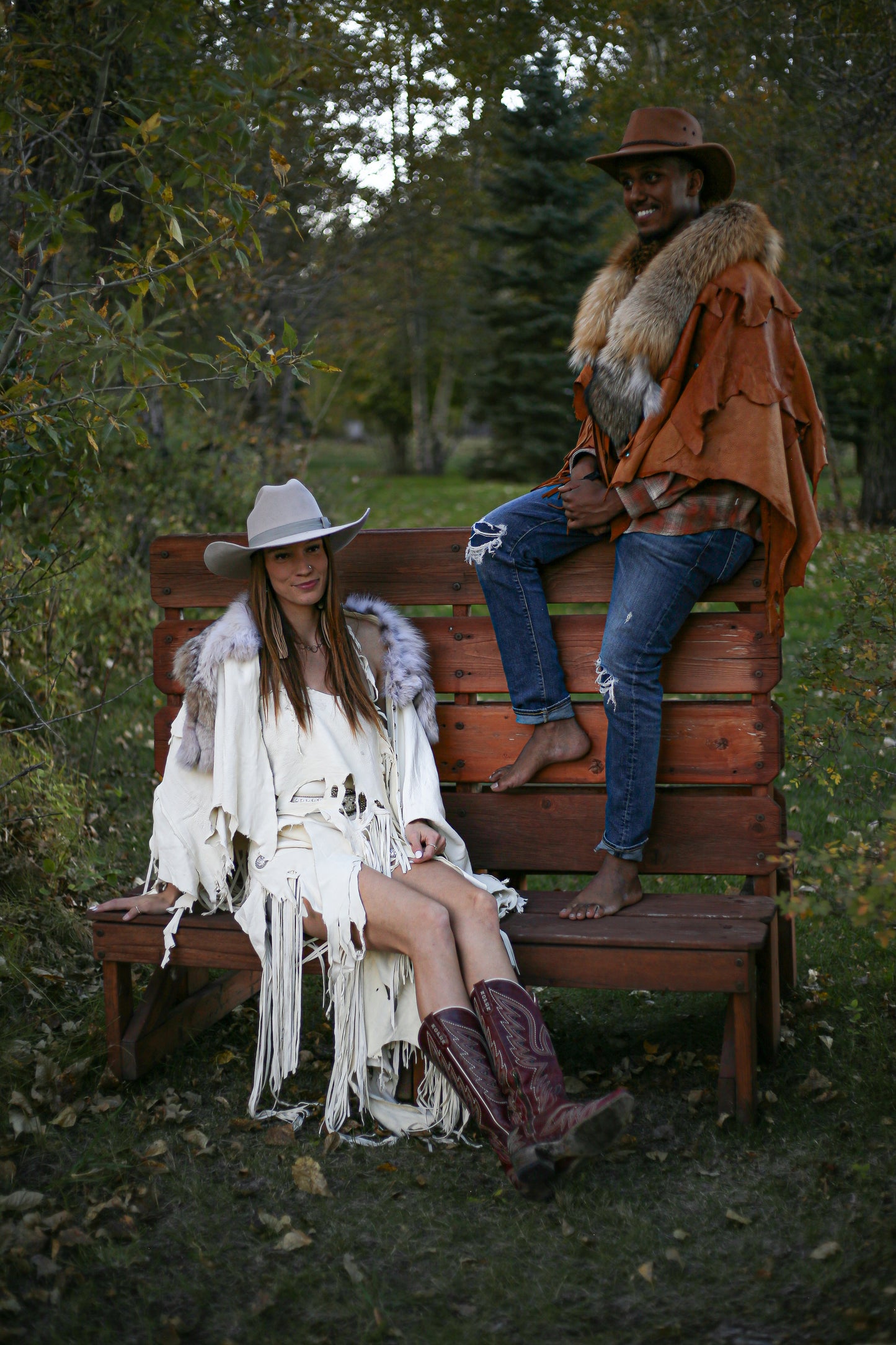 White Deer Leather and Bobcat Shawl