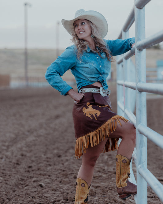 Bronc Rider Brown and Yellow Fringe Wrap Skirt
