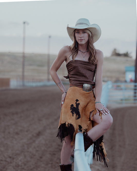 Bronc Rider Yellow and Brown Fringe Wrap Skirt