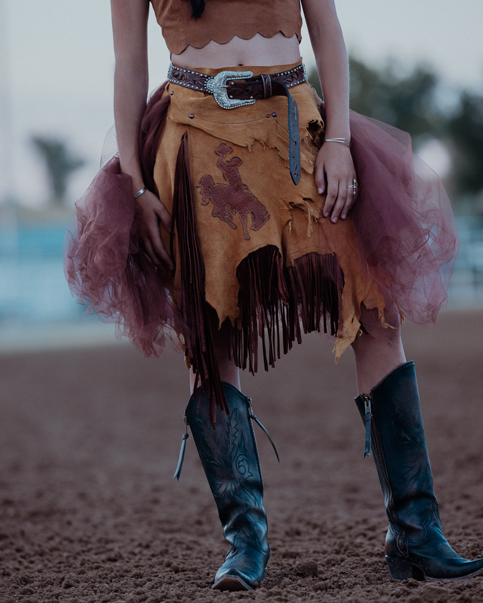 Bronc Rider Yellow and Brown Tulle Fringe Wrap Skirt