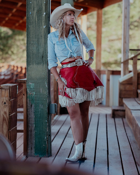 Red & White Fringe Skirt